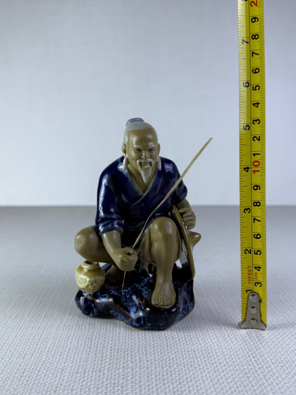 Shiwan Style Mudman Fisherman Figurine Blue Robe Chinese Ceramic Sculpture - Picture 9 of 10